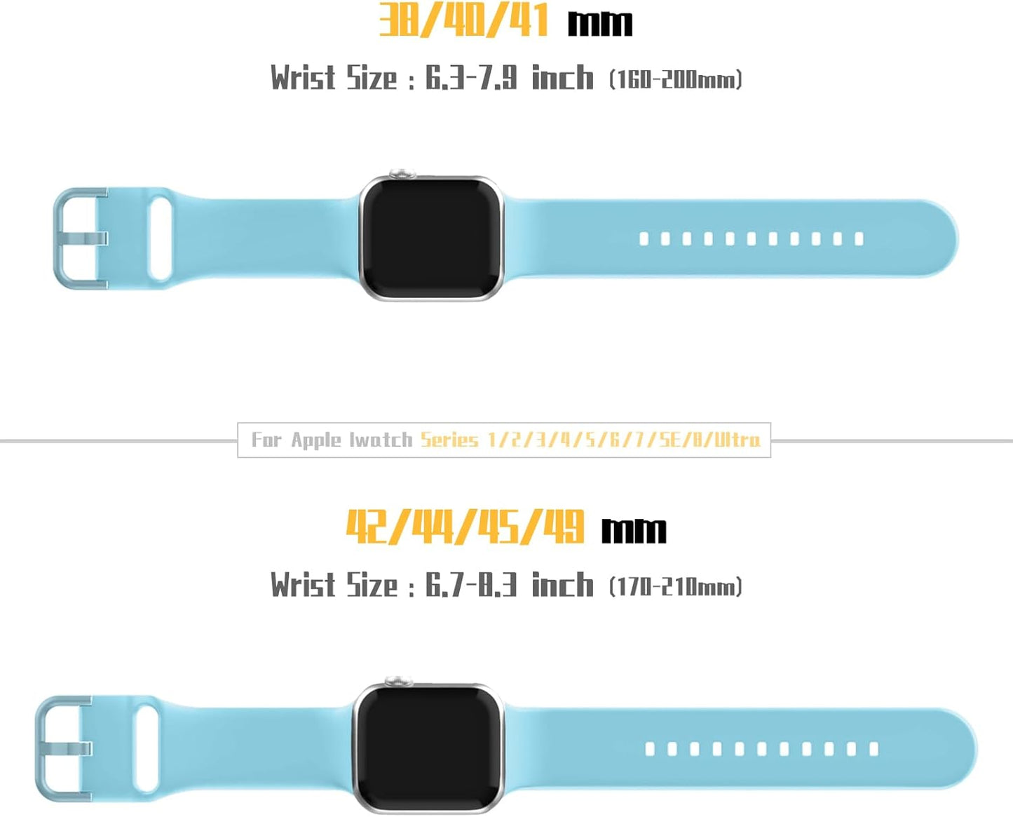 Sport Band Compatible with Apple Watch Bands 49Mm 45Mm 44Mm 42Mm 41Mm 40Mm 38Mm, Soft Silicone Wristband Replacement Strap with Classic Clasp for Iwatch Series 9 Ultra SE 8 7 6 5 4 3 2 1 for Women Men