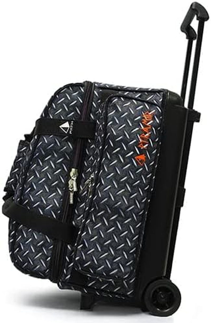 Deluxe Double Roller 2 Ball Bowling Bag with Large Separate Shoe Compartment (Up to 2 Pairs of Shoes) and Accessory Pockets, Sturdy Square Handle - Extends to 40" - Pro Options Available