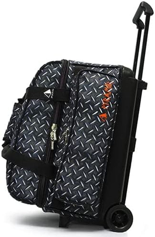 Deluxe Double Roller 2 Ball Bowling Bag with Large Separate Shoe Compartment (Up to 2 Pairs of Shoes) and Accessory Pockets, Sturdy Square Handle - Extends to 40" - Pro Options Available
