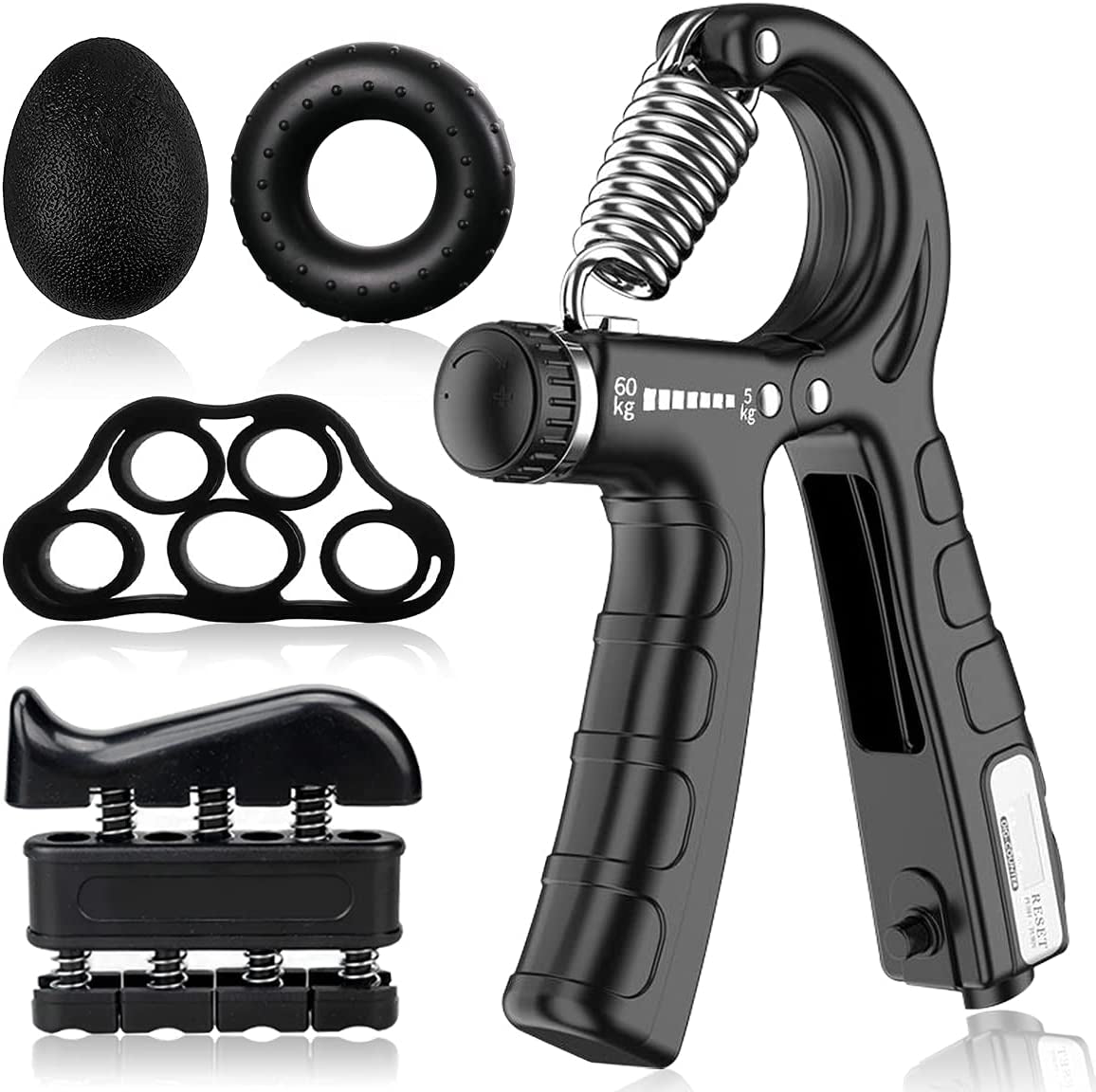 Grip Strength Trainer 5Pack, Hand Grip Strengthener with Counter,Adjustable Resistance Forearm Grip Strengthener for Physical Therapy Climbing,11 Lbs -132Lbs