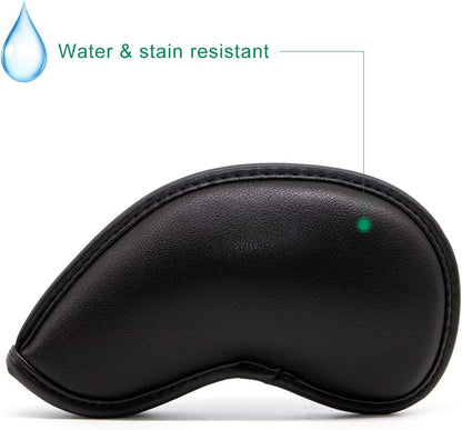 Golf Iron Covers Golf Iron Head Covers Leather Golf Iron Covers for Golf Clubs 10Pcs Golf Iron Headcovers Lucky Clover Golf Club Head Covers for Iron with Magic Tape Fit All Brands