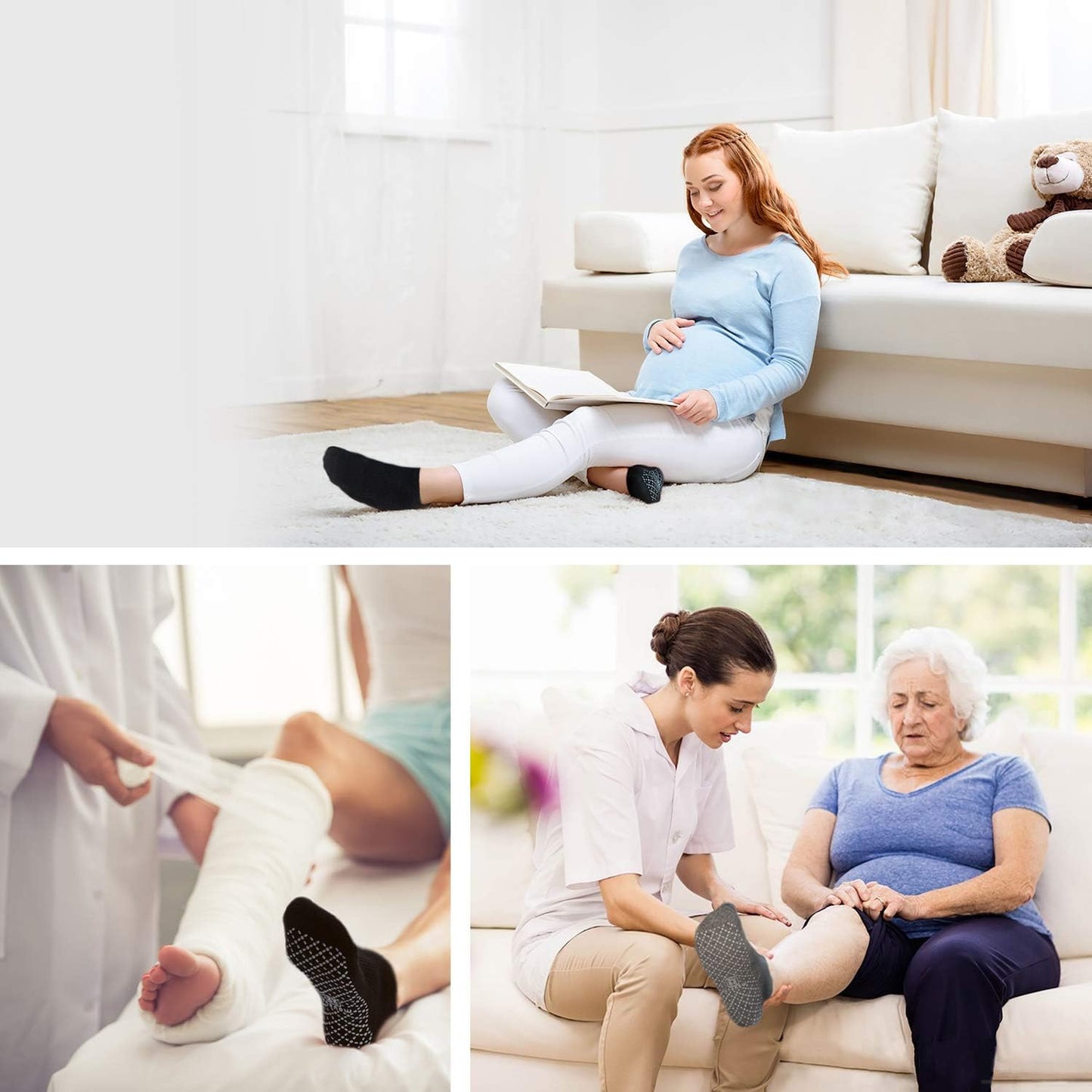 Unisex Non Slip Grip Socks with Cushion for Yoga Pilates Barre Home & Hospital