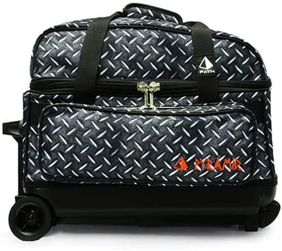 Deluxe Double Roller 2 Ball Bowling Bag with Large Separate Shoe Compartment (Up to 2 Pairs of Shoes) and Accessory Pockets, Sturdy Square Handle - Extends to 40" - Pro Options Available