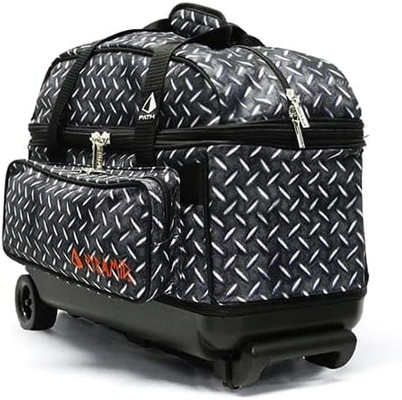 Deluxe Double Roller 2 Ball Bowling Bag with Large Separate Shoe Compartment (Up to 2 Pairs of Shoes) and Accessory Pockets, Sturdy Square Handle - Extends to 40" - Pro Options Available