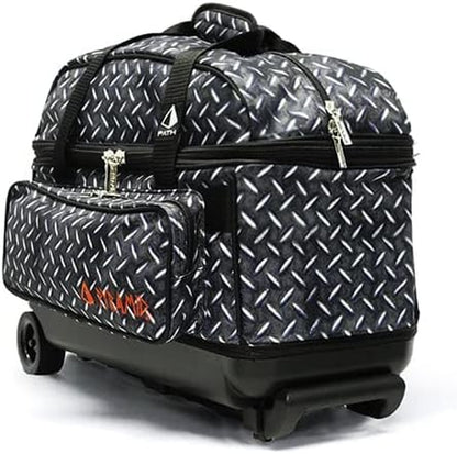 Deluxe Double Roller 2 Ball Bowling Bag with Large Separate Shoe Compartment (Up to 2 Pairs of Shoes) and Accessory Pockets, Sturdy Square Handle - Extends to 40" - Pro Options Available