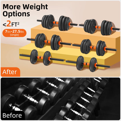 Adjustable Dumbbells, 55Lbs Free Weight Set with Connector, 4 In1 Dumbbells Set Used as Barbell, Kettlebells, Push up Stand, Fitness Exercises for Home Gym Suitable Men/Women
