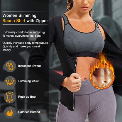 Hot Neoprene Sauna Suits for Women Sweat Waist Trainer Vest for Women Workout Body Shaper Zipper Shirts Jacket Tops