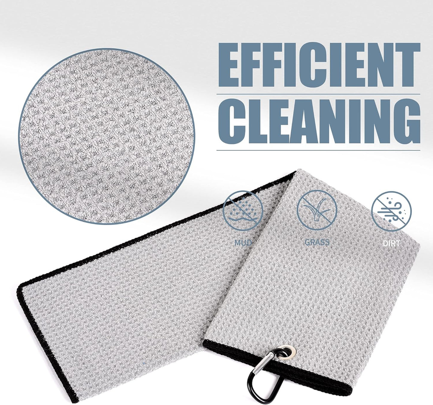 Microfiber Golf Towel, 16" X 24", Waffle Pattern Design with Carabiner Clip, Super Absorbent, Tri-Fold Large Golf Ball Towels, Golf Bag Accessories for Men and Women, Golf Gift（Gray）