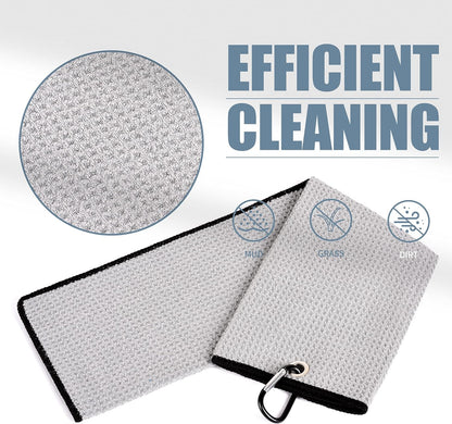 Microfiber Golf Towel, 16" X 24", Waffle Pattern Design with Carabiner Clip, Super Absorbent, Tri-Fold Large Golf Ball Towels, Golf Bag Accessories for Men and Women, Golf Gift（Gray）