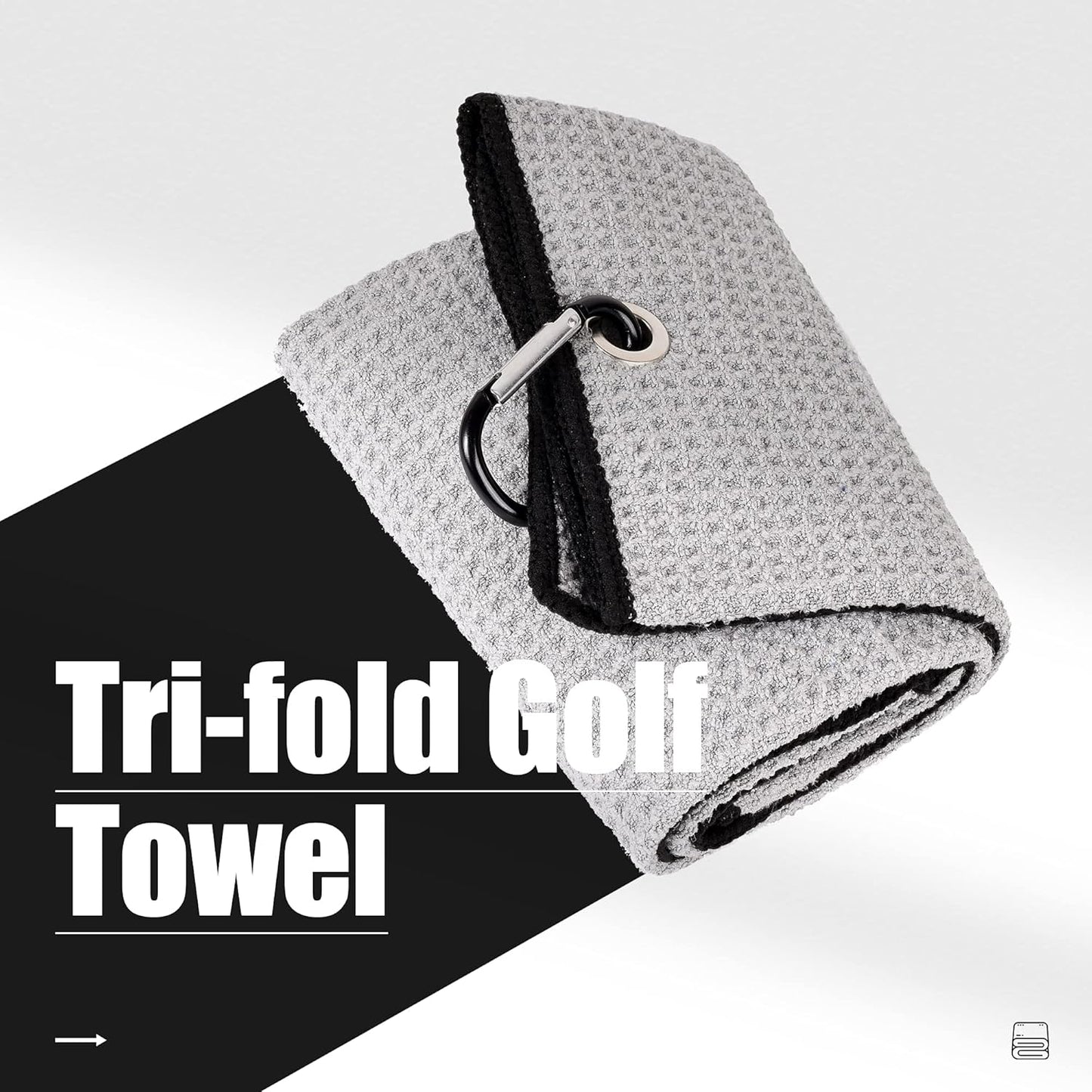 Microfiber Golf Towel, 16" X 24", Waffle Pattern Design with Carabiner Clip, Super Absorbent, Tri-Fold Large Golf Ball Towels, Golf Bag Accessories for Men and Women, Golf Gift（Gray）