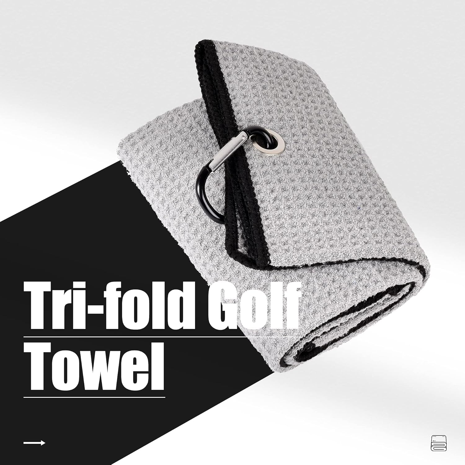 Microfiber Golf Towel, 16" X 24", Waffle Pattern Design with Carabiner Clip, Super Absorbent, Tri-Fold Large Golf Ball Towels, Golf Bag Accessories for Men and Women, Golf Gift（Gray）