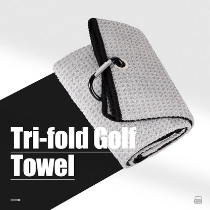 Microfiber Golf Towel, 16" X 24", Waffle Pattern Design with Carabiner Clip, Super Absorbent, Tri-Fold Large Golf Ball Towels, Golf Bag Accessories for Men and Women, Golf Gift（Gray）