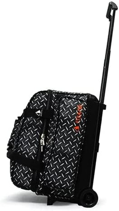 Deluxe Double Roller 2 Ball Bowling Bag with Large Separate Shoe Compartment (Up to 2 Pairs of Shoes) and Accessory Pockets, Sturdy Square Handle - Extends to 40" - Pro Options Available