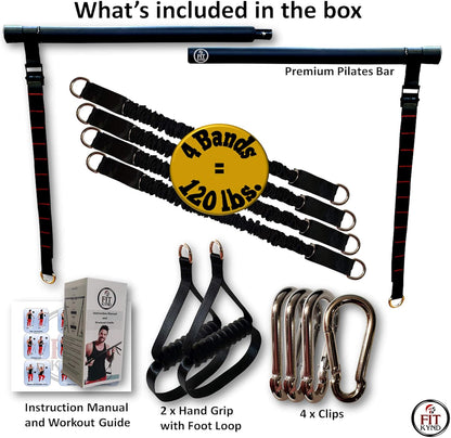 Pilates Bar with Resistance Bands - Premium | Portable Home Workout Equipment for Men/Women | at Home Workout Resistance Bands | Adjustable Length Resistance Band Straps | Full Body Workout