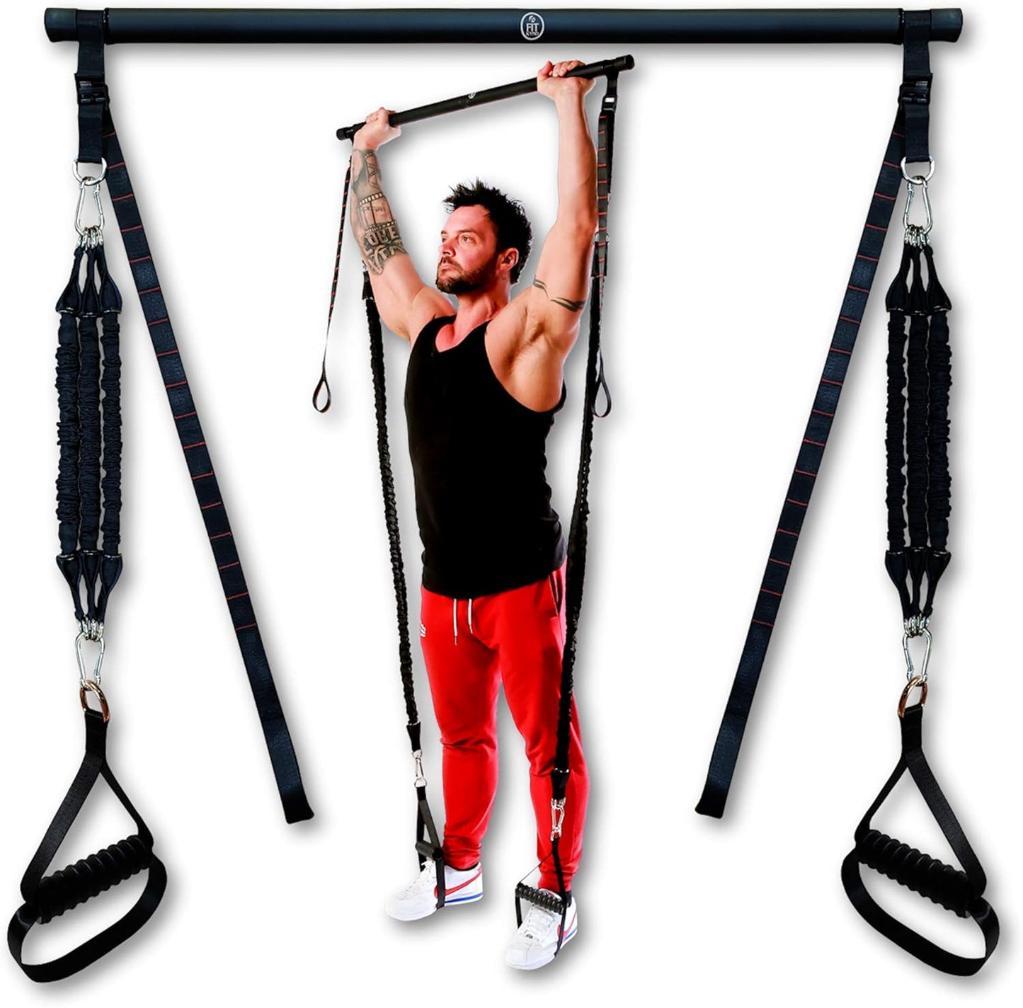 Pilates Bar with Resistance Bands - Premium | Portable Home Workout Equipment for Men/Women | at Home Workout Resistance Bands | Adjustable Length Resistance Band Straps | Full Body Workout