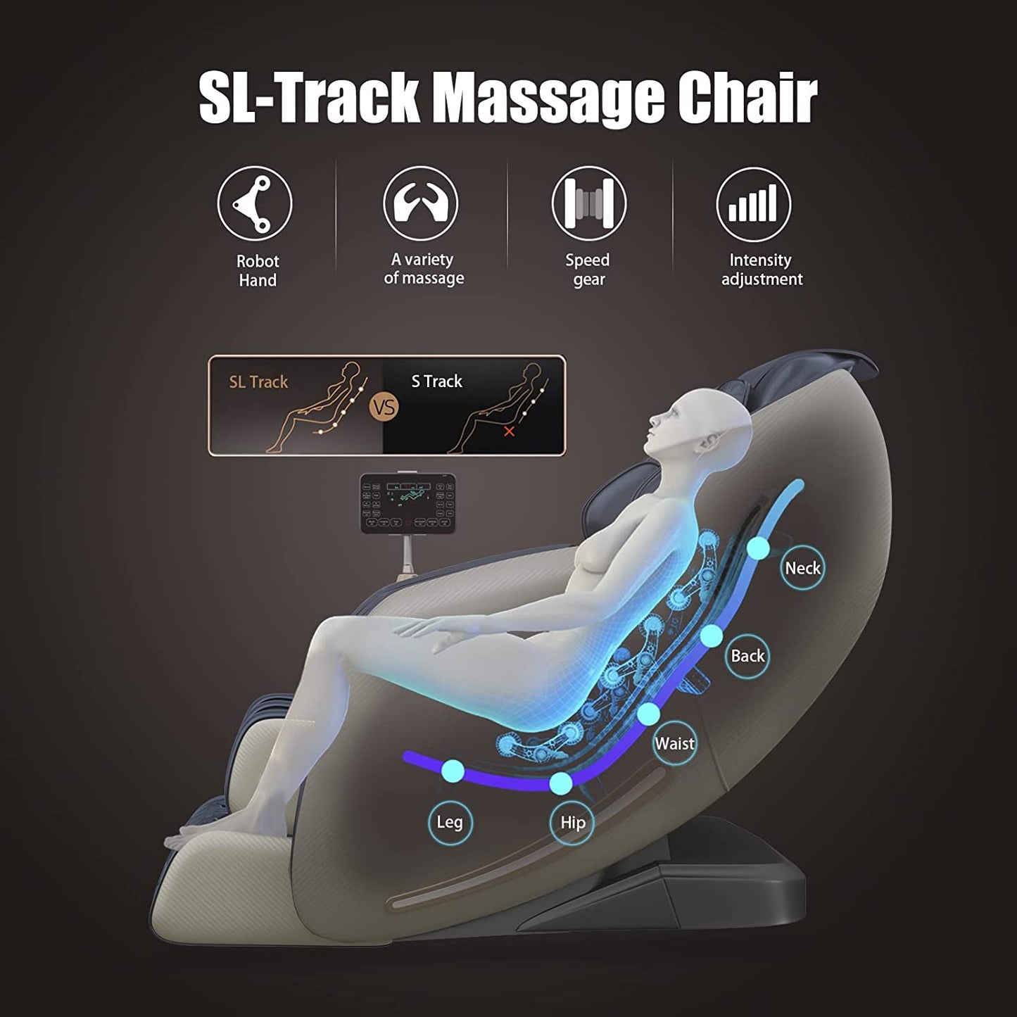 , Full Body Zero Gravity SL Track, Shiatsu Massage Chair Recliner with Heat Body Scan Foot Roller, Favor-06