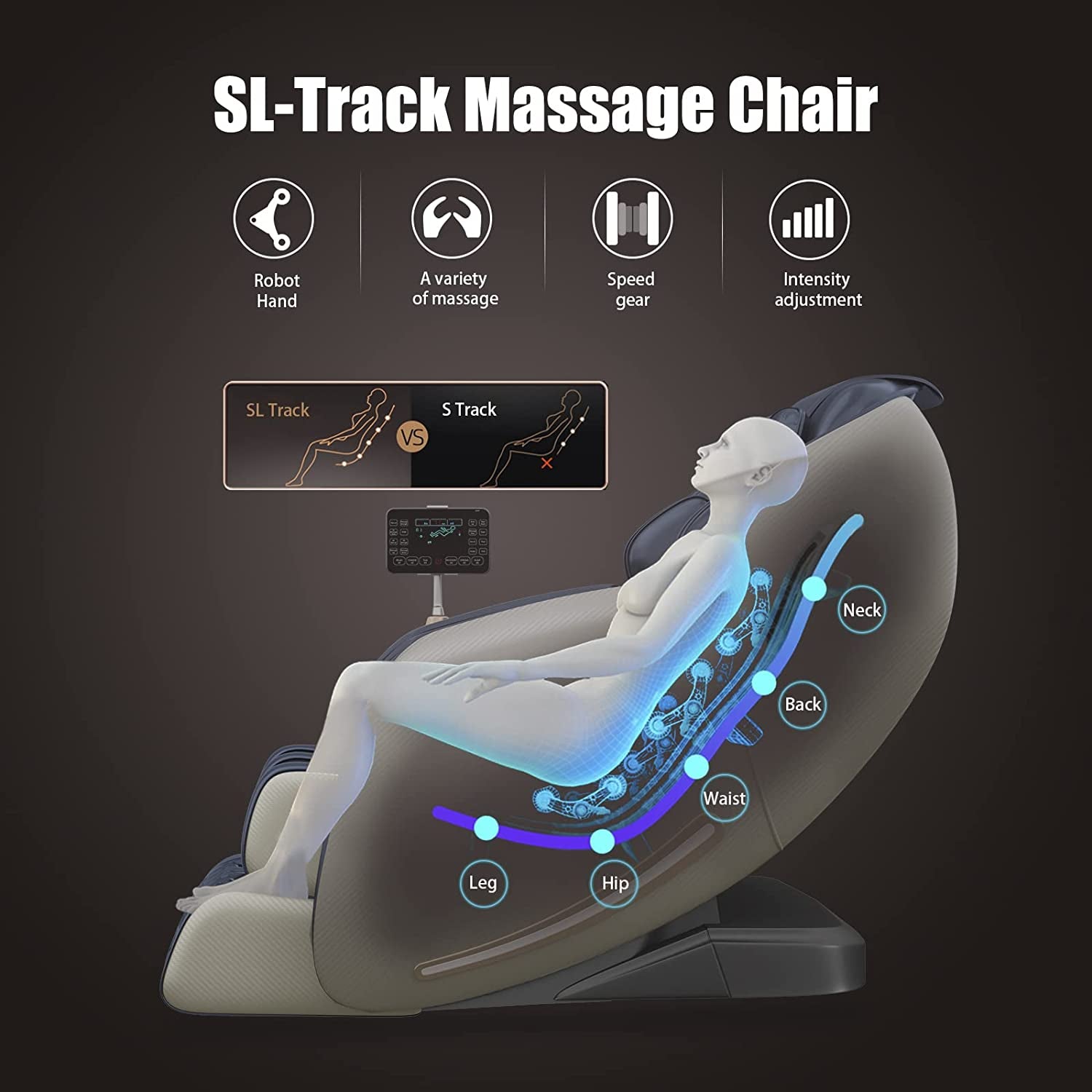 , Full Body Zero Gravity SL Track, Shiatsu Massage Chair Recliner with Heat Body Scan Foot Roller, Favor-06