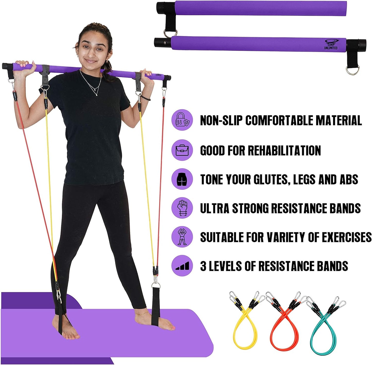 ® Pilates Bar Kit & Video,Portable Home Gym, 6 to 12 Resistance Bands or with Waist Trainer,Reformer,Workout Equipment,Exercise Squat,Body Fitness Stick,Yoga Toning Abs Arms & Legs,Booklet