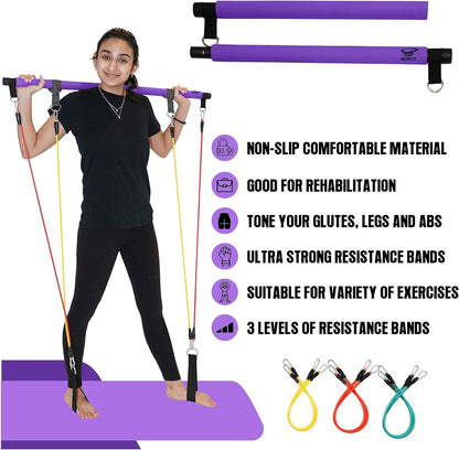 ® Pilates Bar Kit & Video,Portable Home Gym, 6 to 12 Resistance Bands or with Waist Trainer,Reformer,Workout Equipment,Exercise Squat,Body Fitness Stick,Yoga Toning Abs Arms & Legs,Booklet