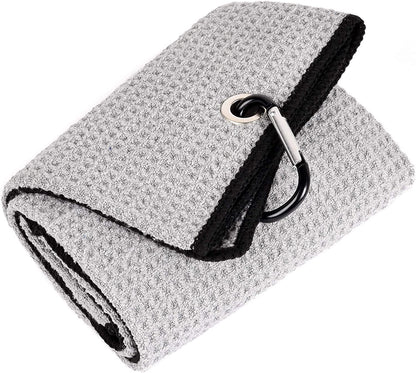 Microfiber Golf Towel, 16" X 24", Waffle Pattern Design with Carabiner Clip, Super Absorbent, Tri-Fold Large Golf Ball Towels, Golf Bag Accessories for Men and Women, Golf Gift（Gray）