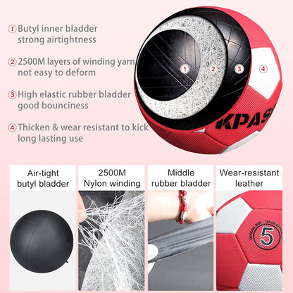 Soccer Ball Size 5 with Pump Beach Soccer Ball for Girls Boys Kids Youth and Adult Training, Sports Soccer Balls Outdoor Indoor Gifts (Red-White)