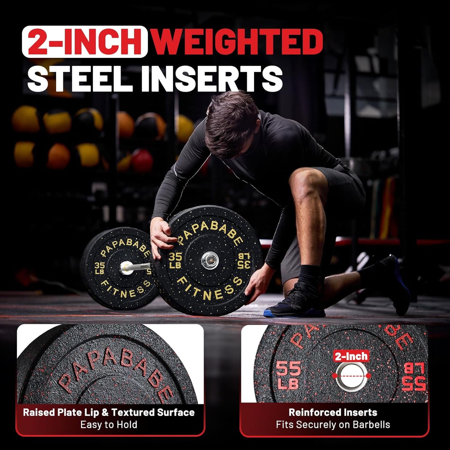 Weight Plates, 2-Inch Weights Plates Set, Floor Protective Rubber Weight Plates, 10-600Lbs Bumper Plates for Barbell Strength Training & Weightlifting (Single/Pair/Full Set)