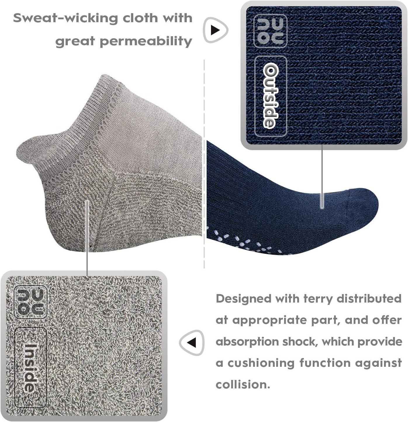 Unisex Non Slip Grip Socks with Cushion for Yoga Pilates Barre Home & Hospital