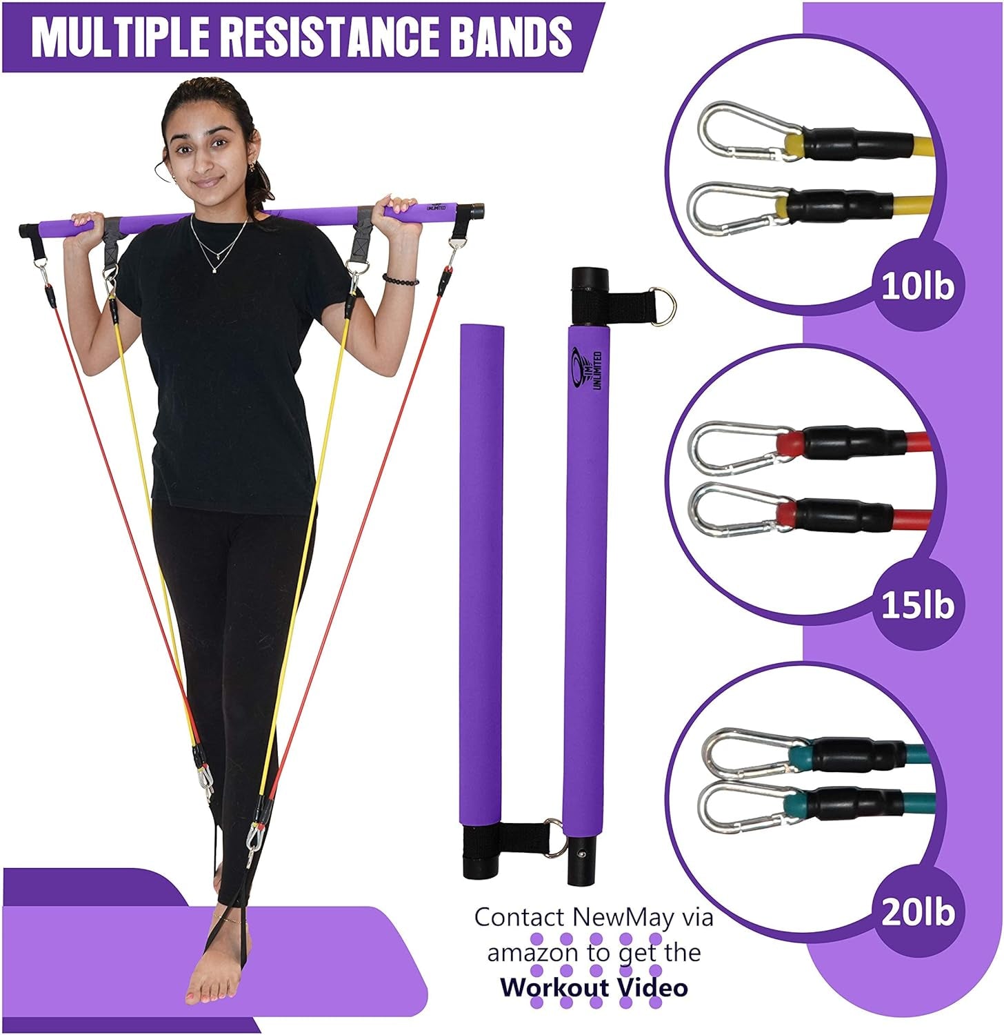 ® Pilates Bar Kit & Video,Portable Home Gym, 6 to 12 Resistance Bands or with Waist Trainer,Reformer,Workout Equipment,Exercise Squat,Body Fitness Stick,Yoga Toning Abs Arms & Legs,Booklet
